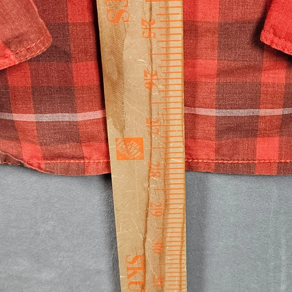 The North Face Button Up Shirt Mens Medium‎ Orange Plaid Pockets Lightweight